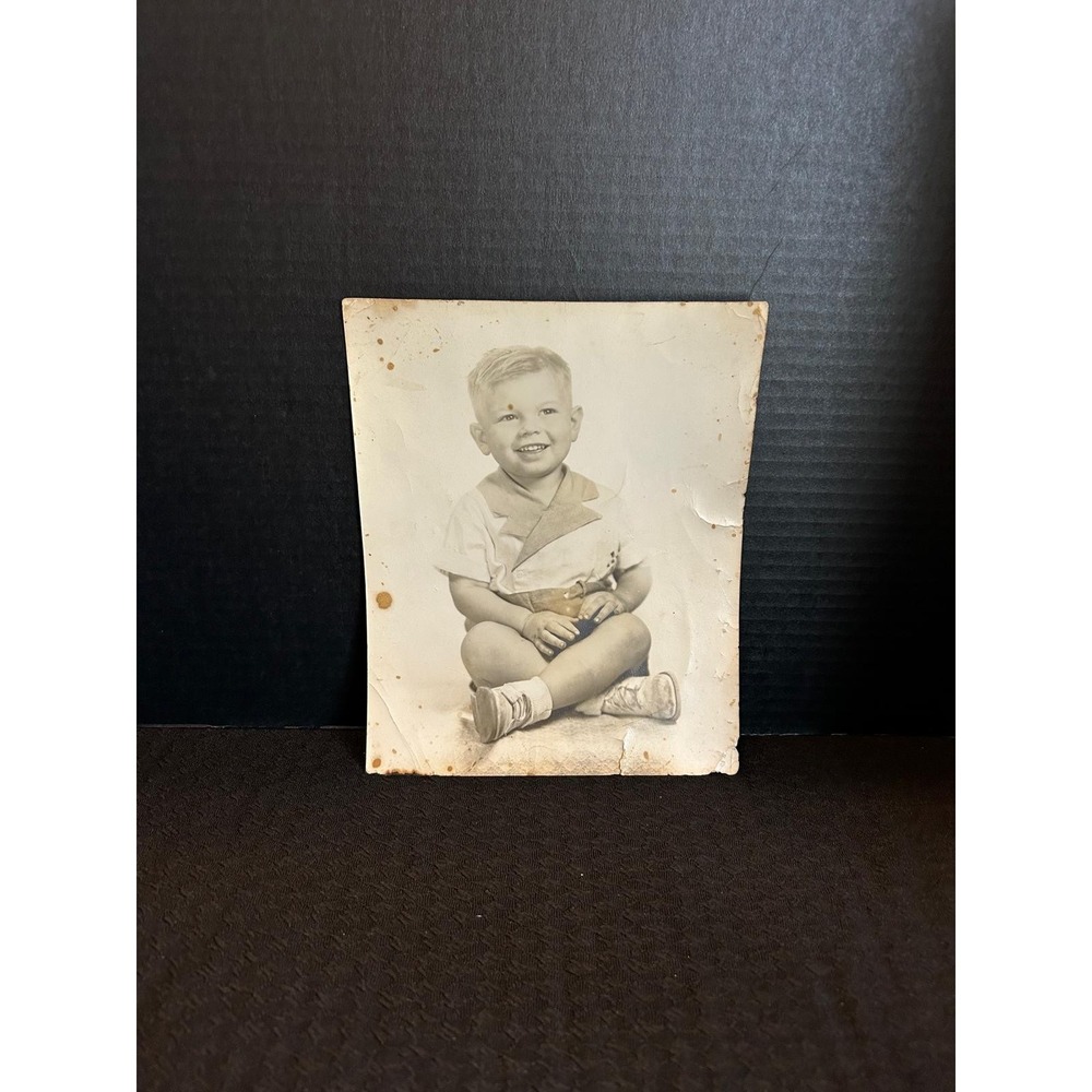 Vintage 8×10 Aged Black And White Photo Of Toddler Boy